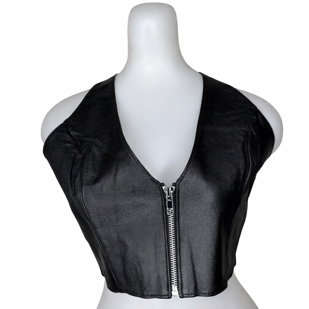 Allure Lingerie • Black Genuine Leather Corset Bustier Zip Front Top • Size M